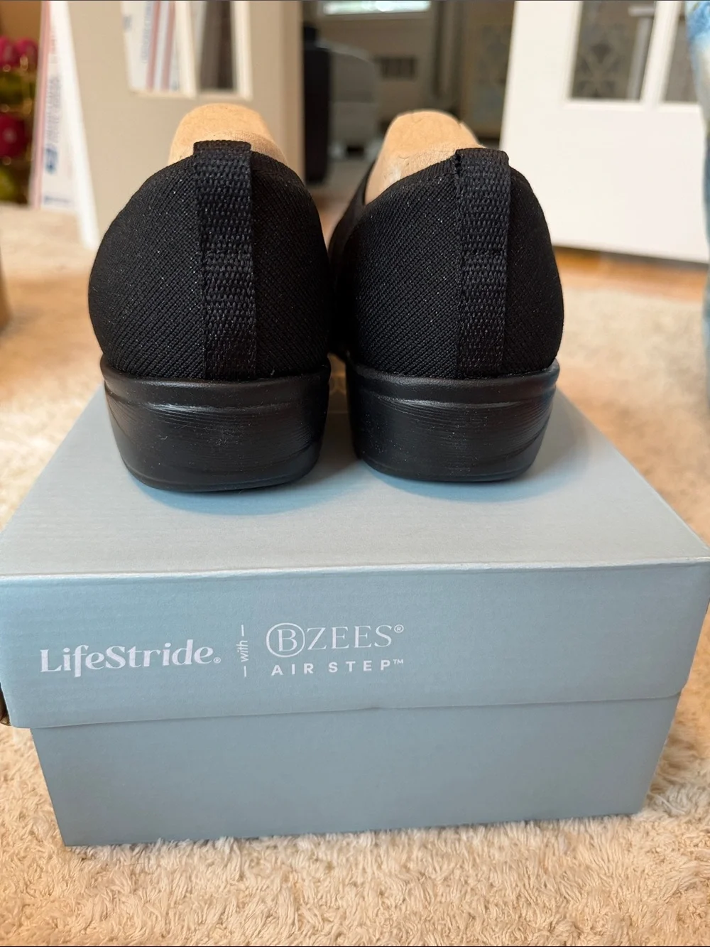 Life Stride Black Knit Slip-On Loafers — Wide Width